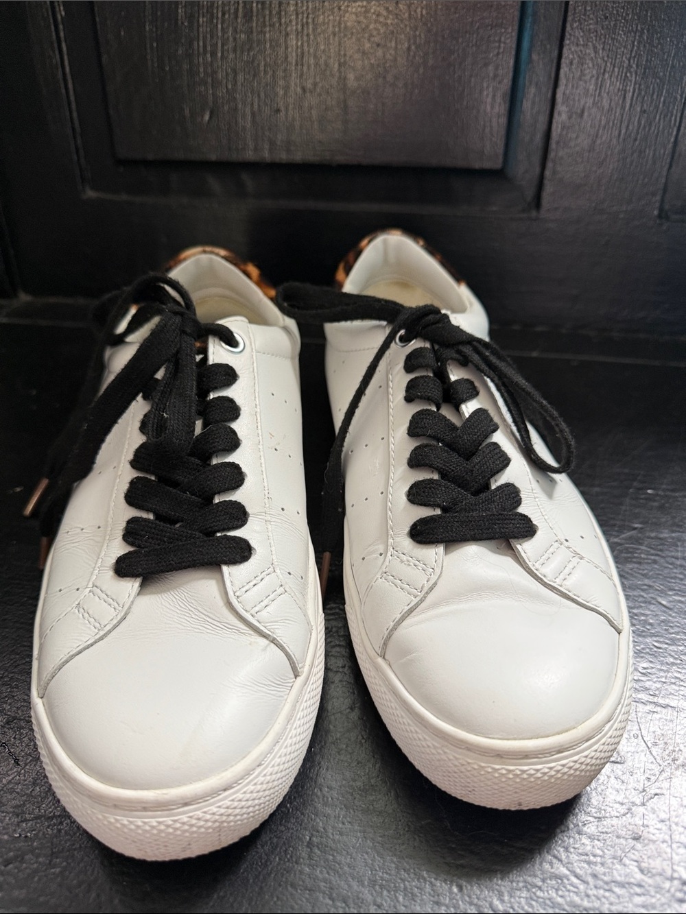 Women’s J.Crew White Leather Sneakers with Black Laces